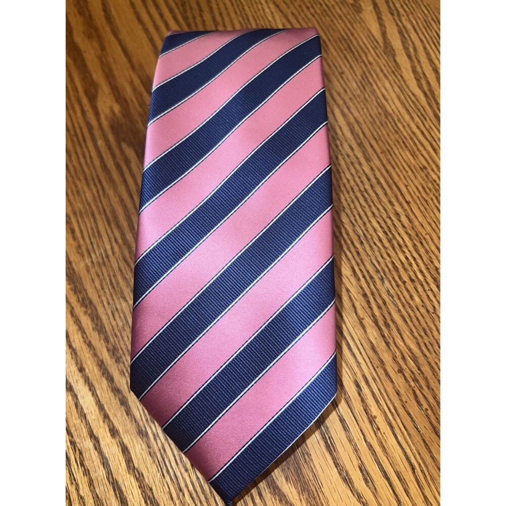 Wilson & Bow Mens Tie Pink Striped Silk Hand USA Preppy Career Spring Academia - Picture 4 of 8